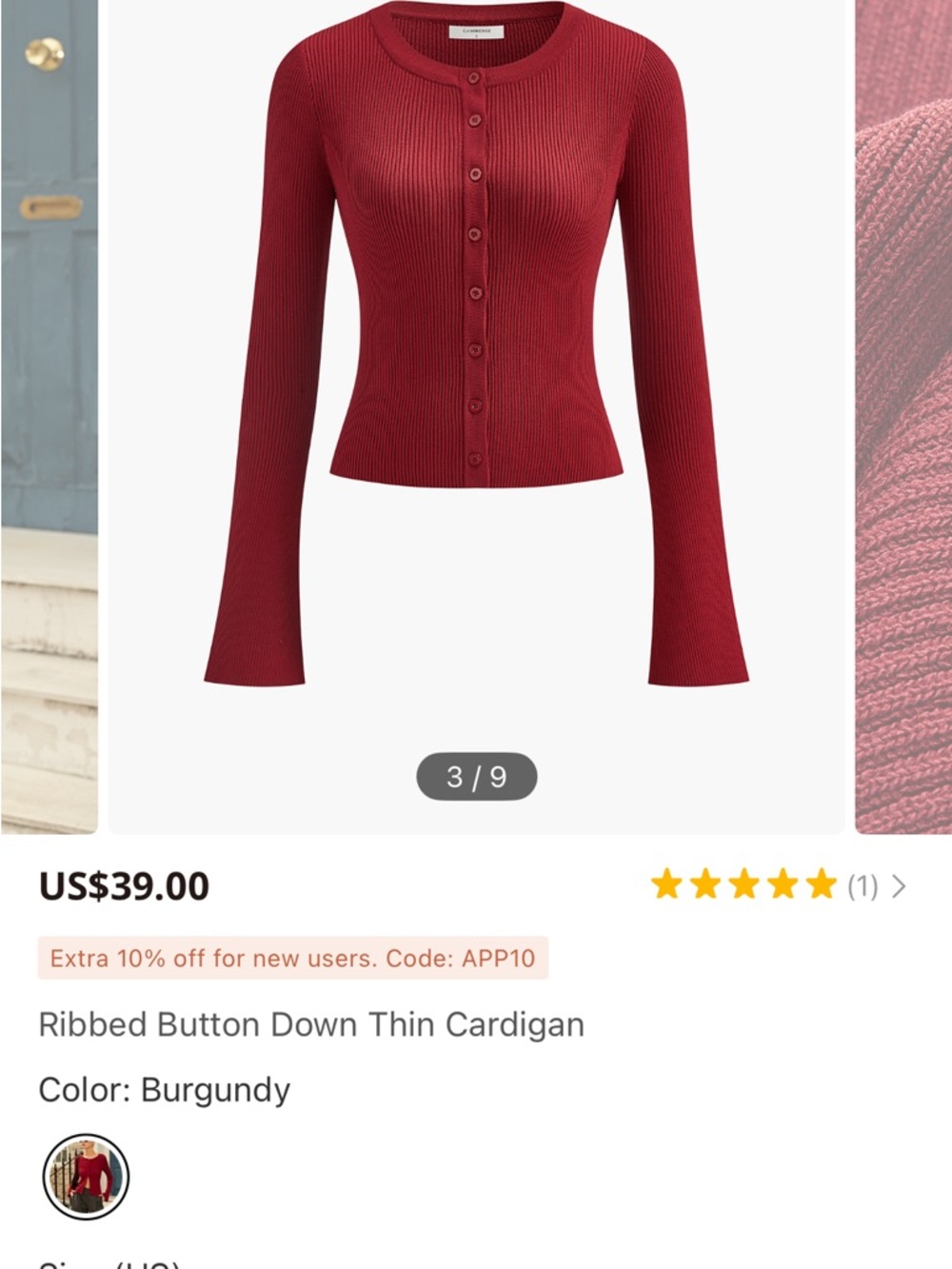 Red Ribbed Button down cardigan - Picture 3 of 10